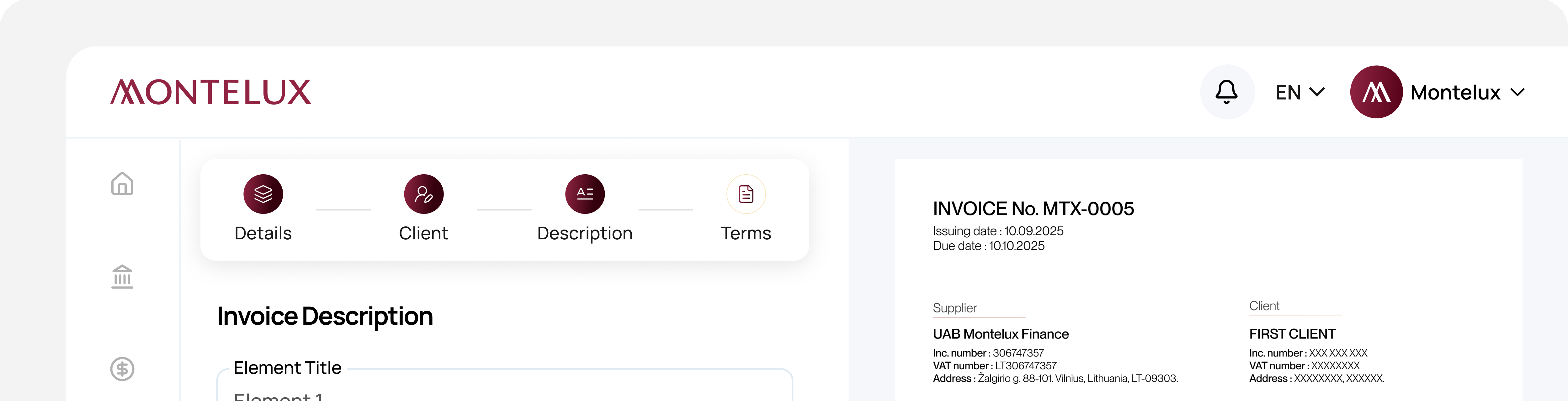 Montelux dashboard